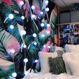 Pink and green banana leaf tapestry